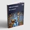 AI prompts for lawyers digital e-book cover with legal symbols and futuristic technology elements.