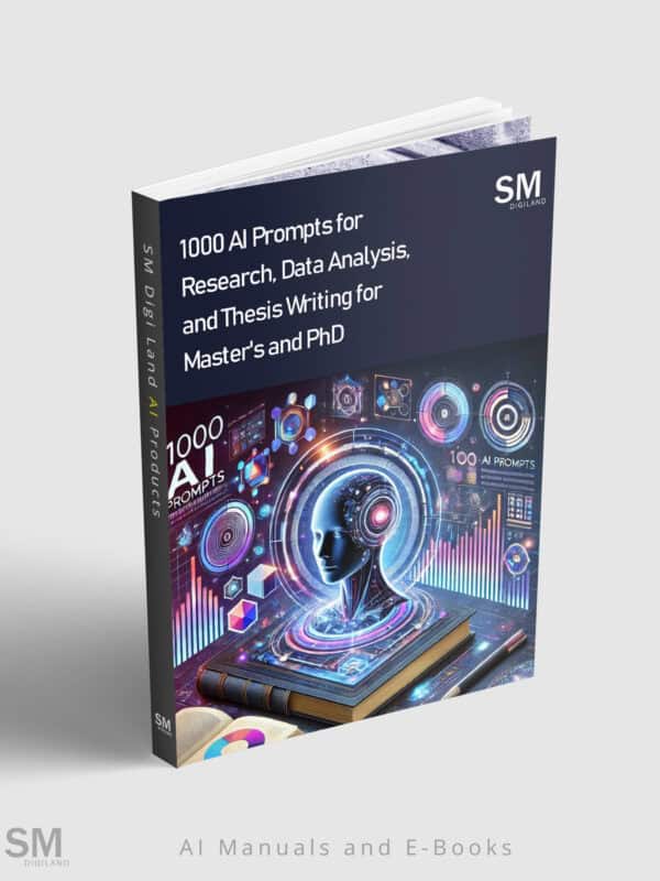 AI prompts for research, data analysis, thesis writing, Master’s, and PhD students, featuring advanced digital design elements.