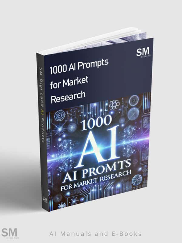 AI prompts for market research ebook cover, AI and digital marketing strategy guide, advanced AI tools.