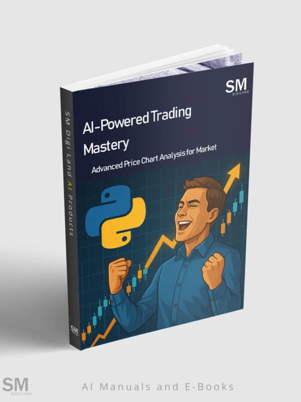 Python logo with a happy trader and upward trending chart, representing AI-powered trading mastery.