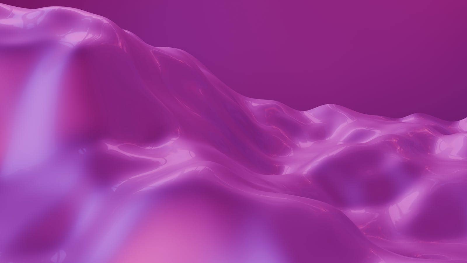 Vibrant purple abstract digital art with flowing, glossy textures and smooth curves.