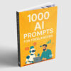 "1000 AI prompts for freelancers ebook cover showcasing artificial intelligence, creativity, and digital marketing tools to enhance freelance work and AI-powered content creation.".